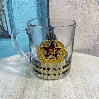 Стакан кокарда советской армии с золотым ободком
