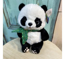 Игрушка мягкая Панда с зеленым бантом высота 25 см